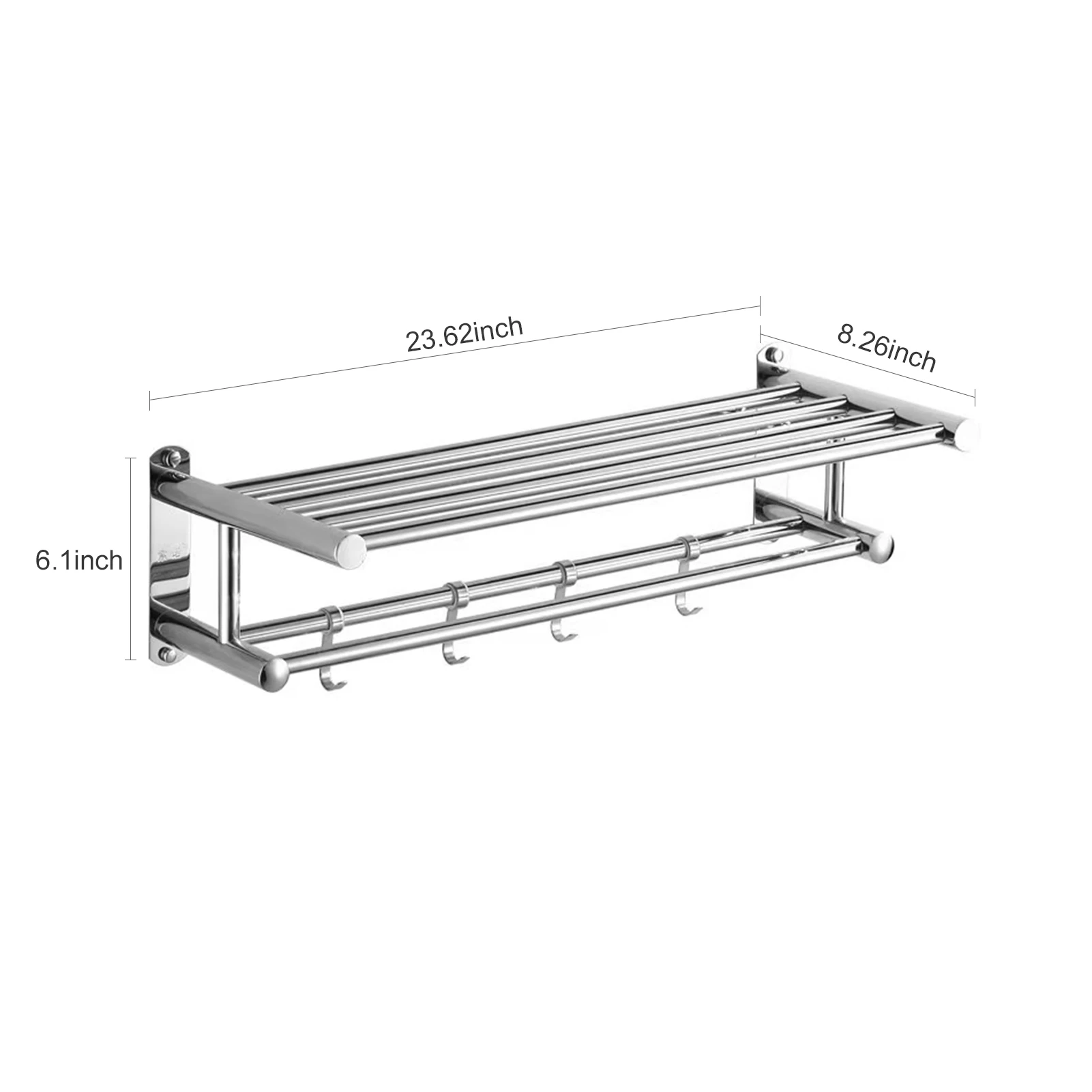 Bath Towel Rack Double Layered Bathroom Shelves with 4 Removable Hooks Wall Mounted Towel Holder 23 Inch Towel Bar Rustproof