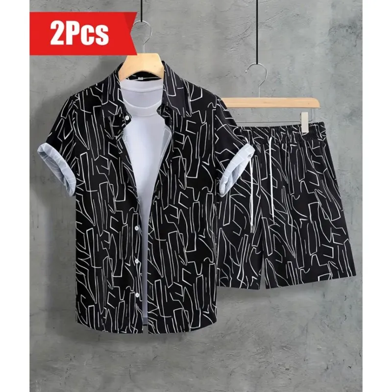 

Hawaiian Outdoor Shorts For Men Casual Summer Shirt For Everyday Men Short-sleeved Shirt And Beach Shorts Set Fashion Printing