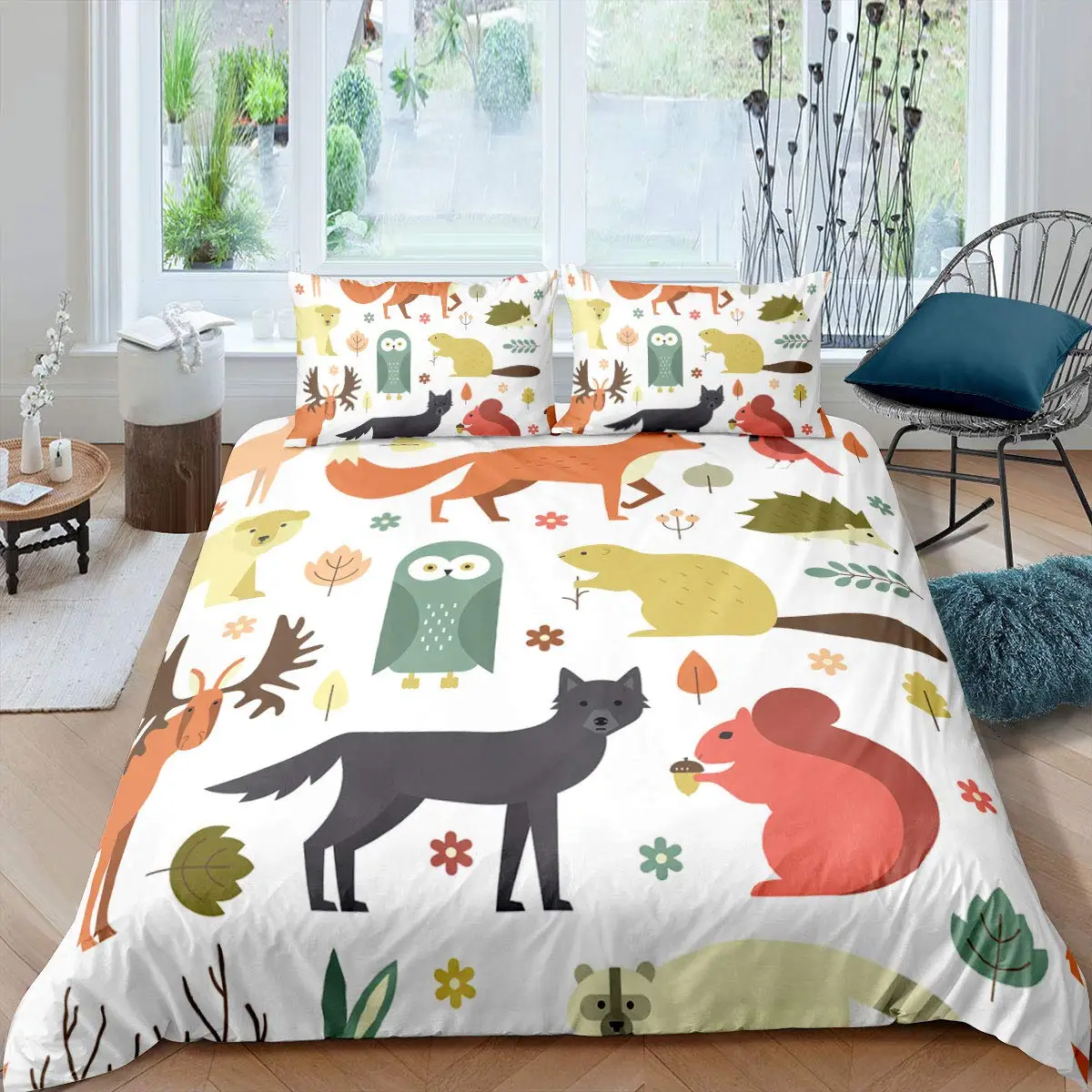 Kids Cartoon Rat King Queen Bedding Set Mouse Rodents Duvet Cover Funny Animal Love Heart Comforter Cover Polyester Quilt Cover