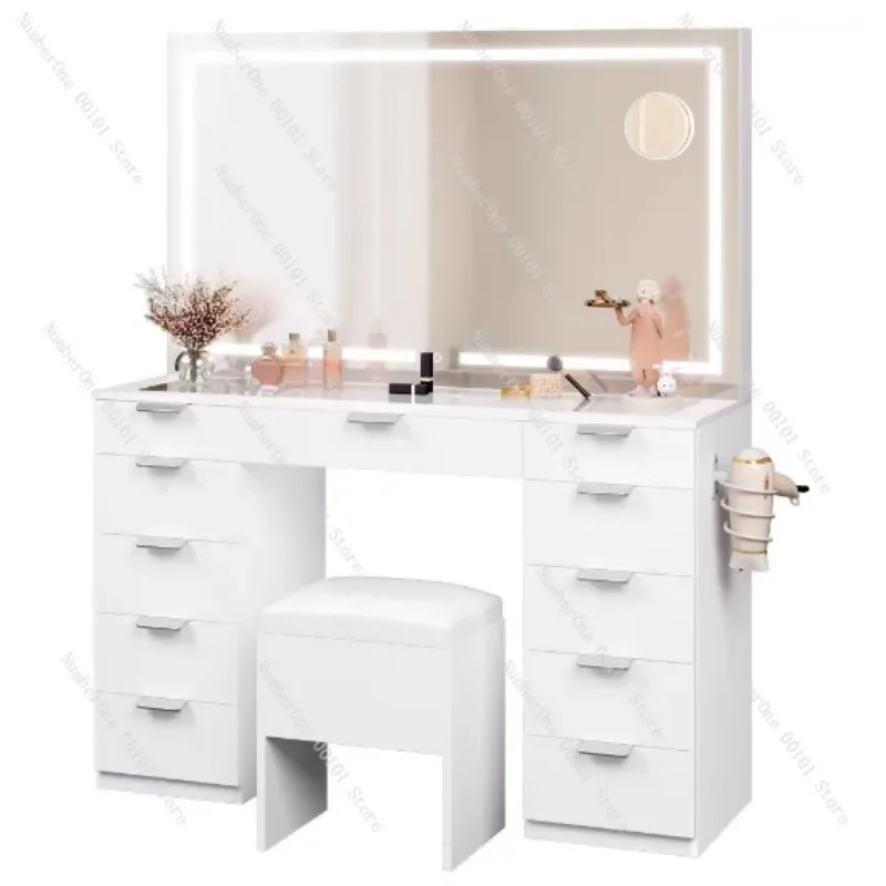 46 Inch Large Makeup Vanity Desk with Storage Bench and Mirror Set for Bedroom Dresser Home Furniture