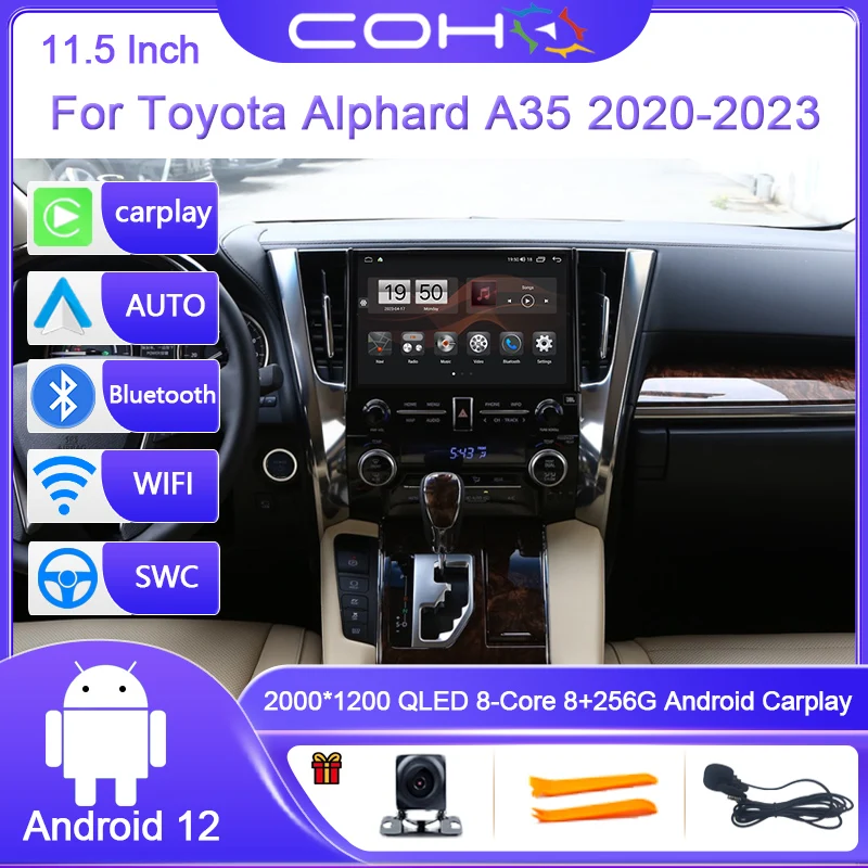 

8+256GB Android 12 Car Radio For Toyota Alphard A35 2020-2023 Carplay Android Auto 4G Car multimedia player GPS QLED