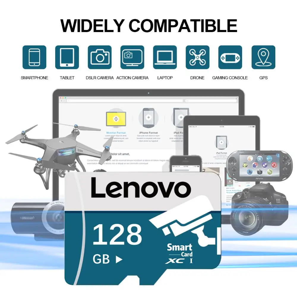 Lenovo kartu SD mikro TF U3 2TB, kartu SD 1TB kecepatan tinggi, kartu TF A2, kartu memori 512GB untuk kamera, ponsel, Drone, gratis adaptor SD