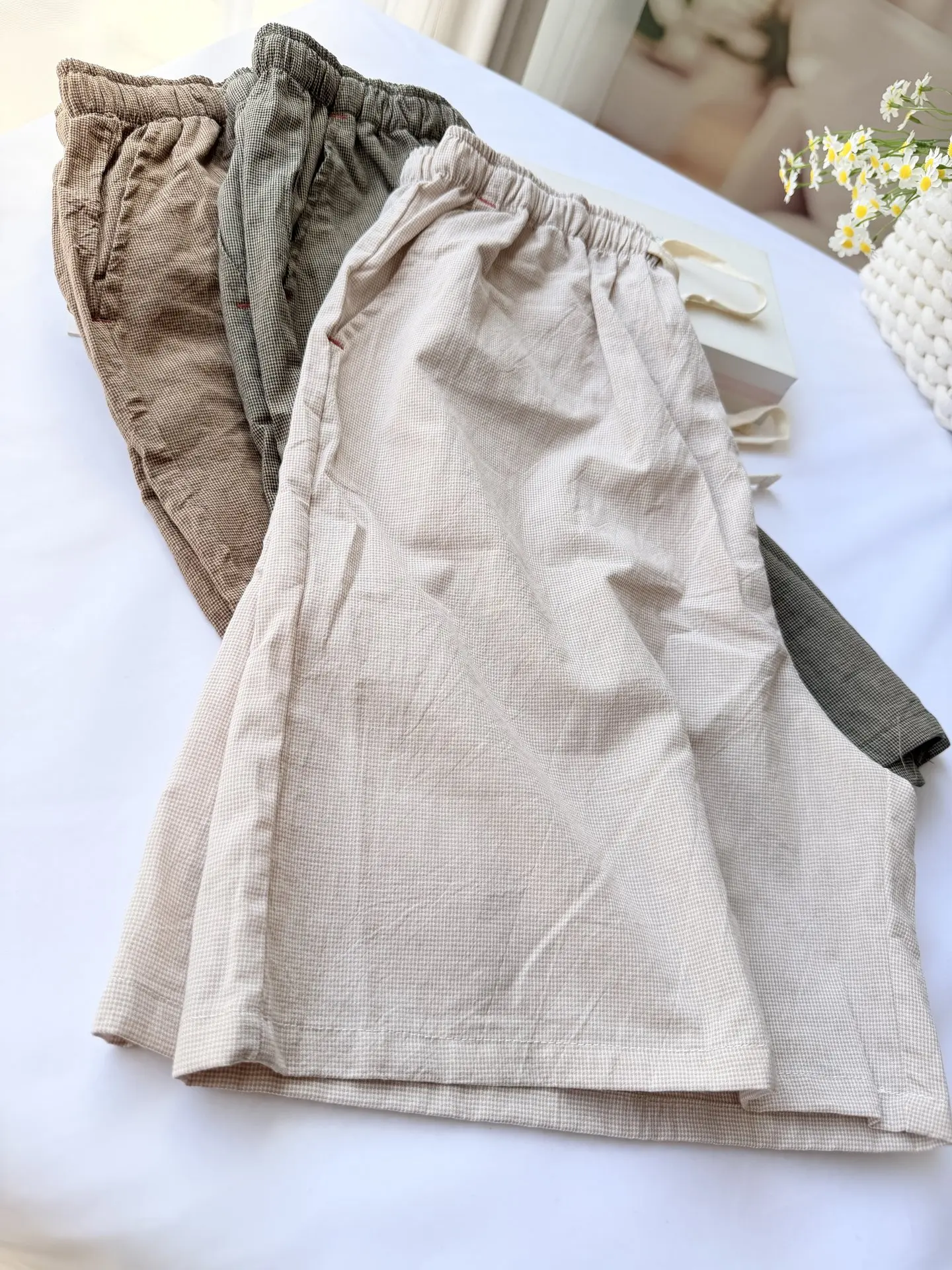 Summer Pure Cotton Washed Sleepwear Men's Five-Quarter Shorts Thin Breathable Home Shorts Plaid Design Casual Comfortable