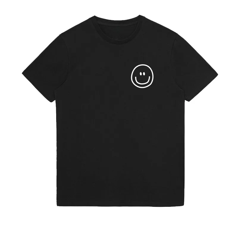 

Smiley face pattern summer fashion T-shirt retro pure cotton loose printing round neck breathable couple T-shirt