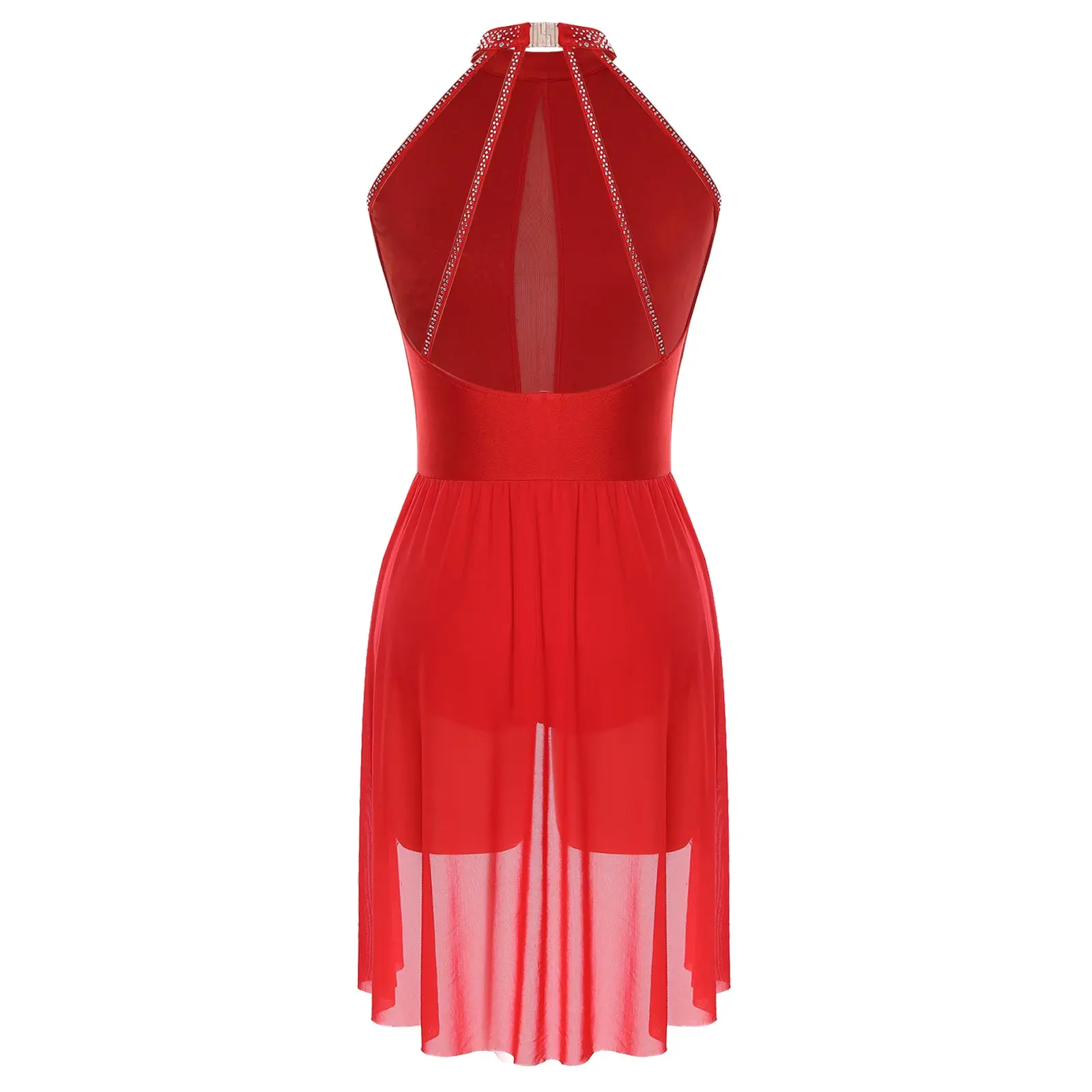 

Women Lyrical Dance Dress Sleeveless Backless Rhinestone Figure Skating Ballet Dance Dress Gymnastics Leotard Ballroom Dancewear