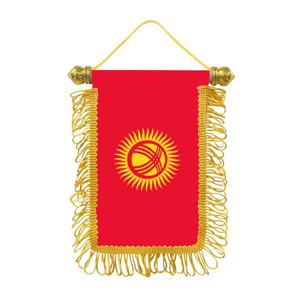 Kyrgyz small hanging flag 10x15cm triangular flag car decoration hanging flag double-sided pattern with suction cup