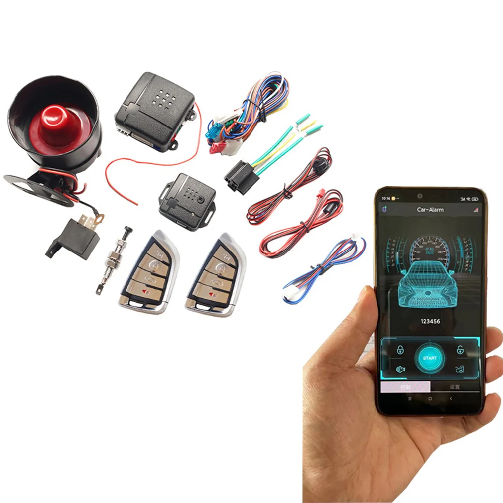 Universal Car Alarm Security System Car Auto Burglar Alarm Keyless Entry with 2 Remote Controls Door Lock Siren Wiring Harness