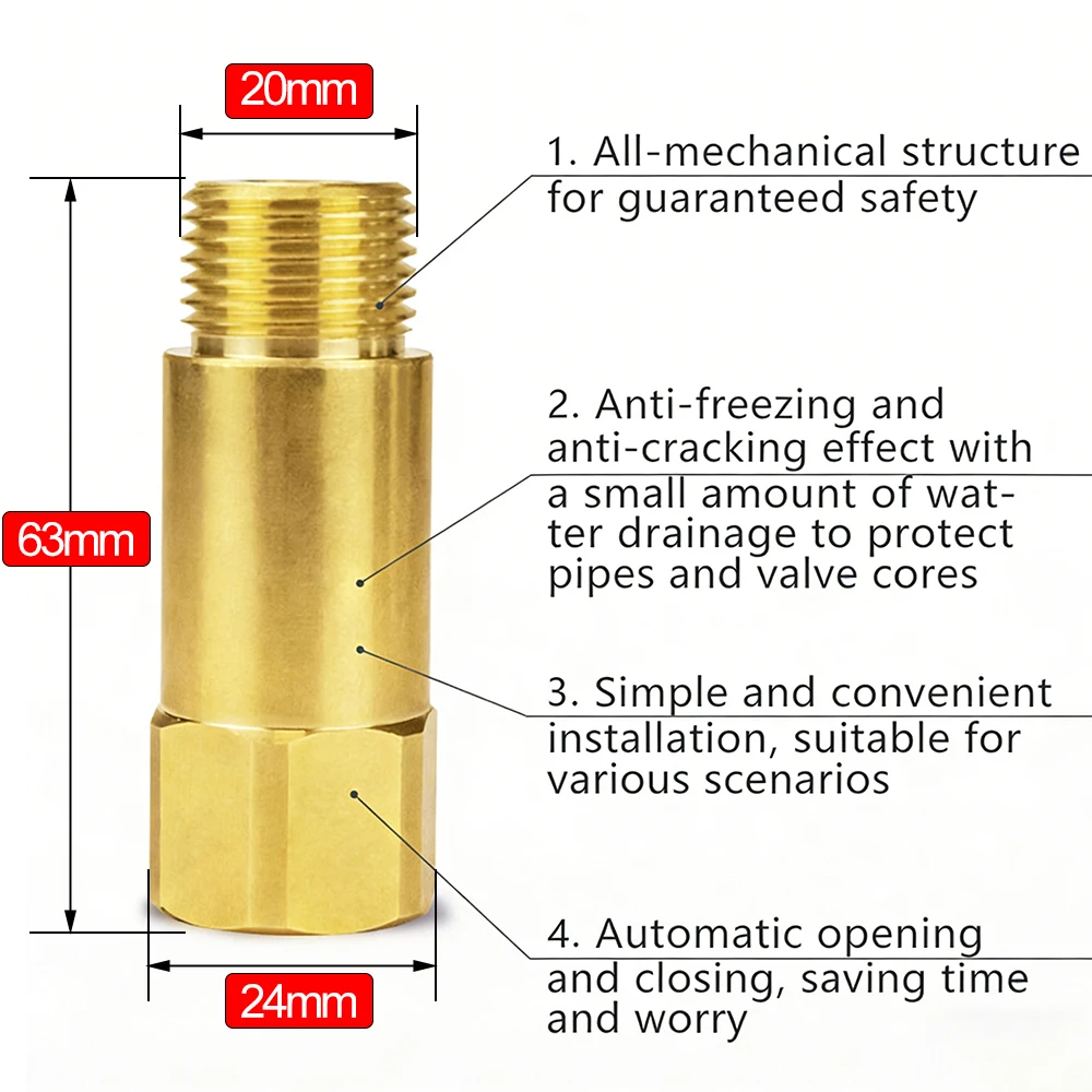 Thick-Walled Brass Valve, Pipe Low-Temperature Anti-Freezing Valve, G1/2 Anti-Icing Temperature Control Valve