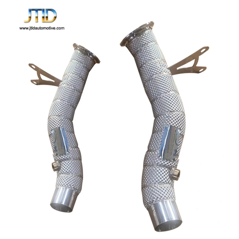 JTLD Performance Stainless Steel Straight Pipe Exhaust Downpipe with Heat Shield for Ferrari 458