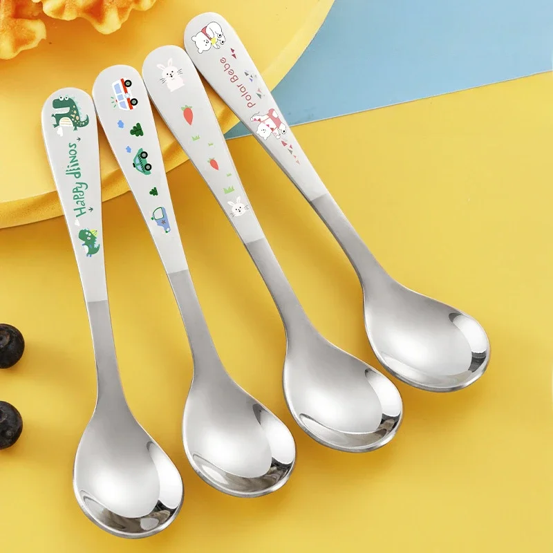 

Economic Cartoon Spoon Fork Set Children Kid Cutlery Travel Camping Tableware Ice Cream Dessert Scoop Stainless Steel Dinnerware