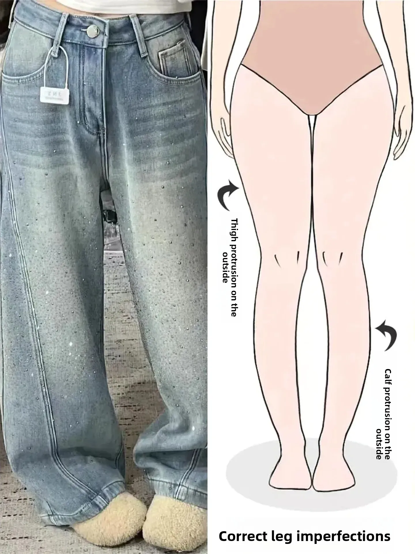 

Ретро-джинсы с широкими штанинами и стразами в американском стиле, женские, весенняя новинка, уличная мода, для фигуры типа «груша», с высокой талией, джинсовые брюки