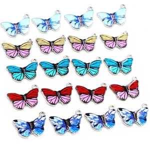 10 pçs / lote 21x15mm pingente de borboleta colorido pingente esmalte metal pequeno charme colar pulseira faça você mesmo acessórios para fazer joias 10 principais vendas borboleta metal aplique - №7