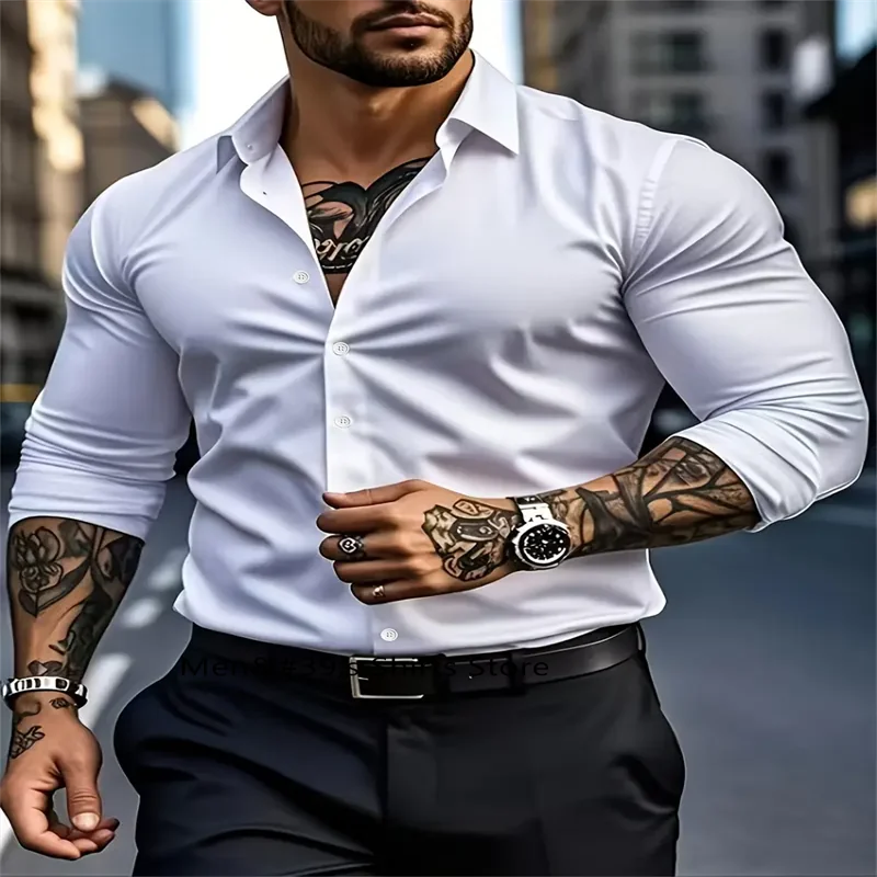 

Men's Classic Solid Color Long Sleeve Dress Shirt Versatile All Season Button Lapel Shirt Lightweight Breathable Fabric