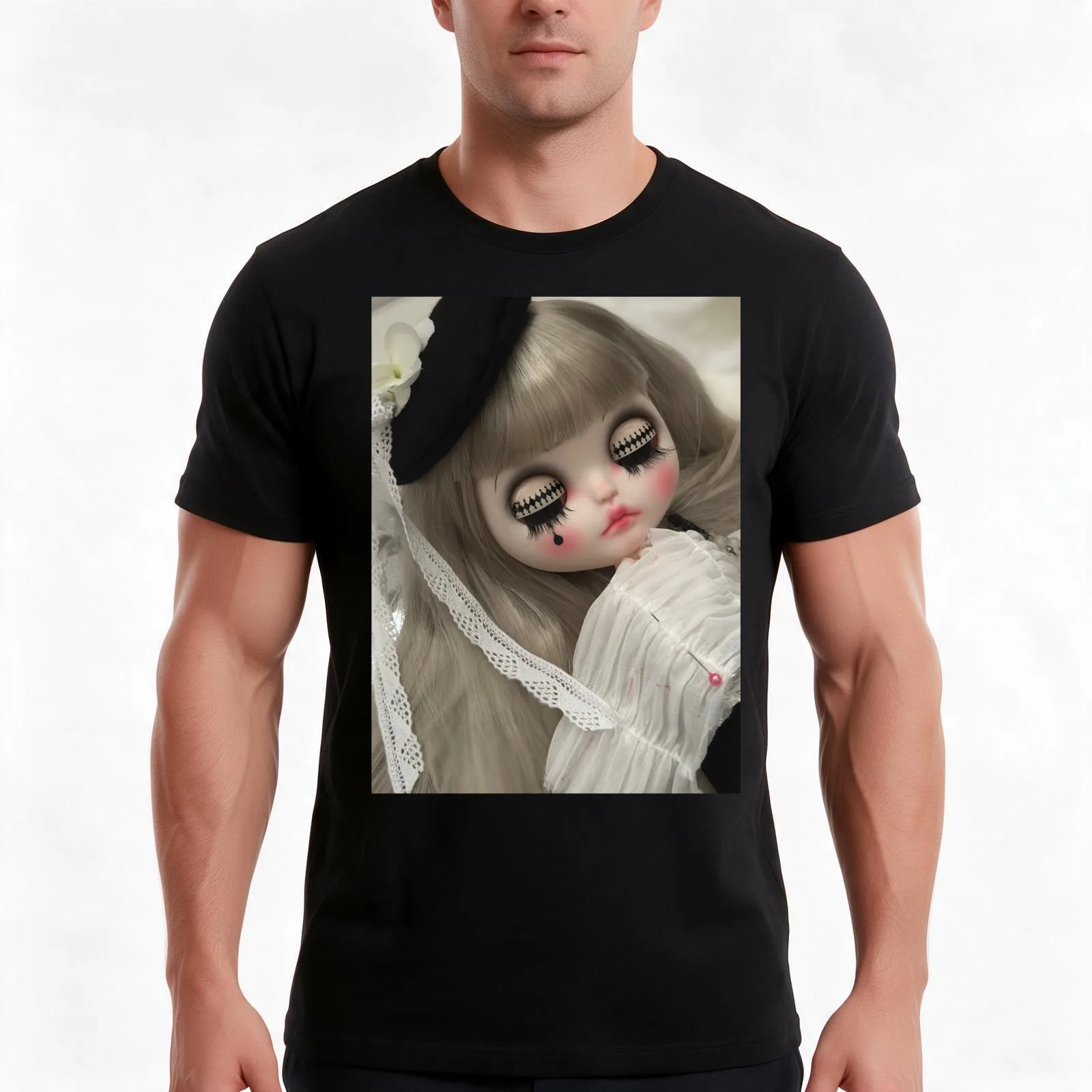 Paris Pierrot Clown Blythe Doll T-Shirt, Summer Casual Cotton Tee, Oversized Streetwear Tops, Vintage Graphic Print, 100% Cotton