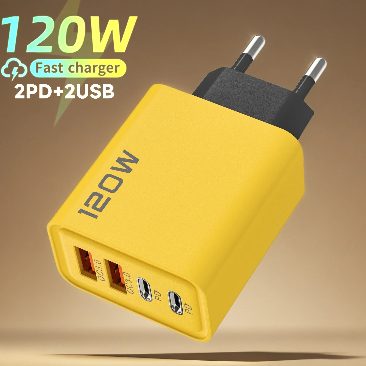 

Total 120W USB Fast Charger 4Port PD Quick Charging USB 3.0 Type C EU US Plug Charger For Xiaomi iPhone 15 Pro Max Wall Adapter
