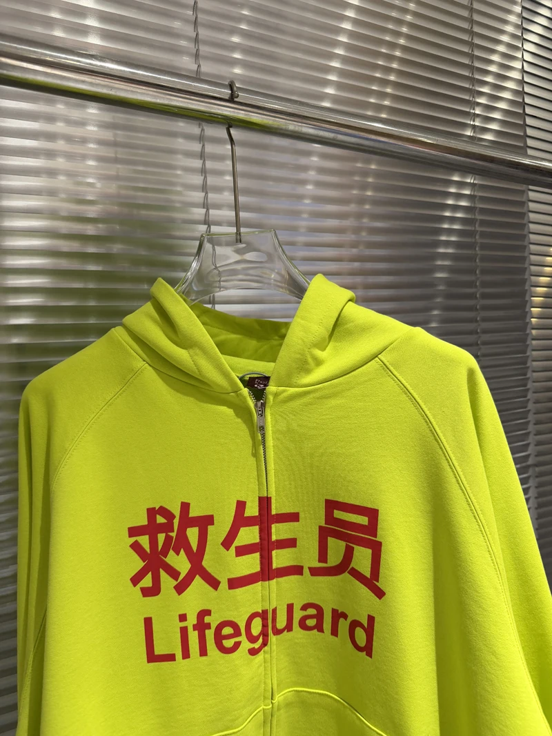 الفلورسنت الأصفر هودي بلوزات عالية الجودة حرس طباعة التالفة سترة الرجال النساء Drab هوديس