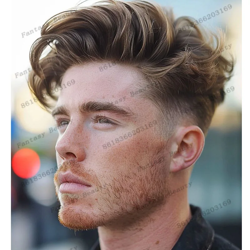 วิกผมผู้ชายแบบโมโนเบส ยาว 6 นิ้ว ลอน 30 มม. ทนทาน แข็งแรง ผลิตจากวัสดุ NPU  มองไม่เห็นรอยต่อ สีน้ำตาลช็อกโกแลต  ระบบวิกผมแท้สำหรับผู้ชาย