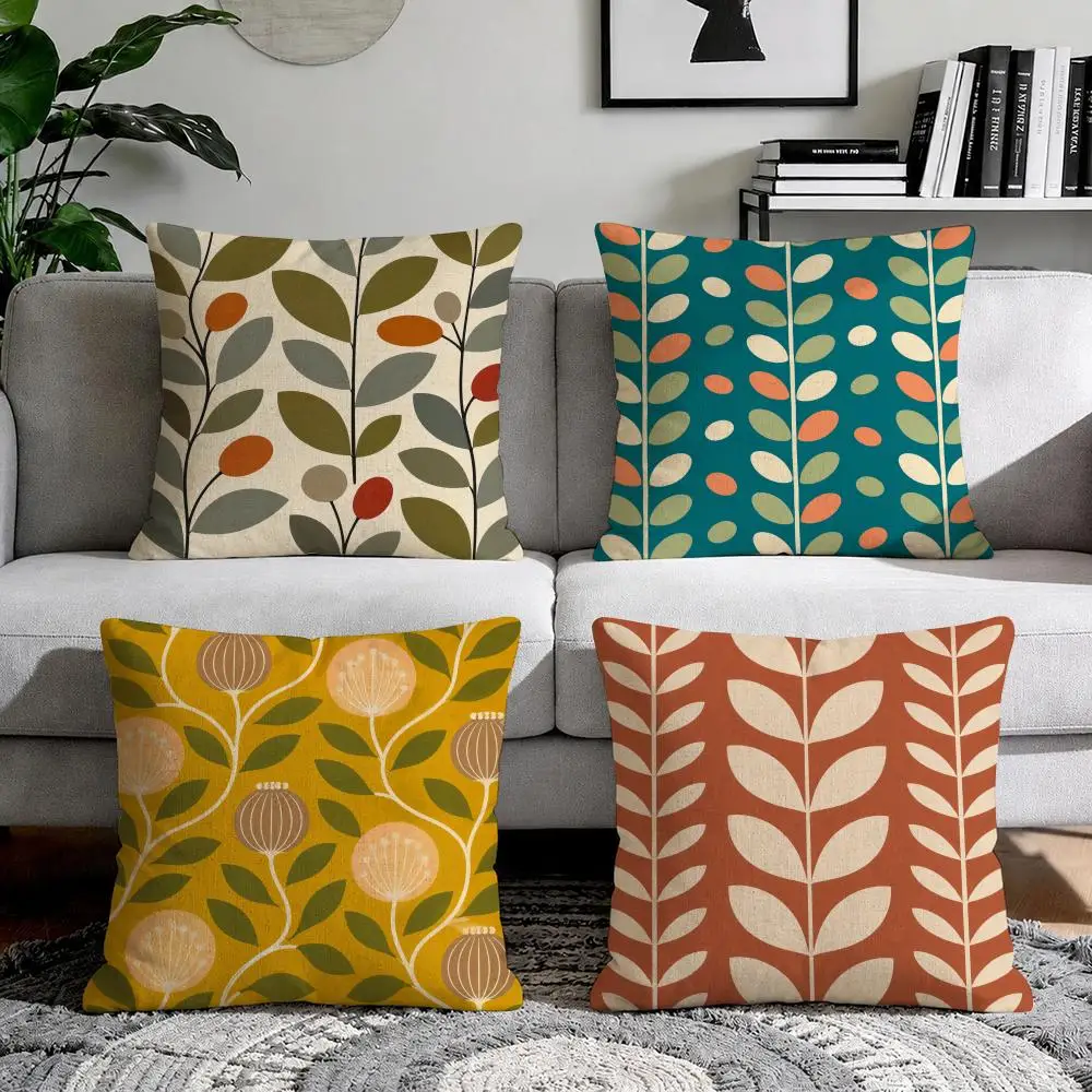 Beautiful colorful leaves Cushion Cover Natural Breathable Durable Linen Printed Decor Pillow Case Sofa Bedroom