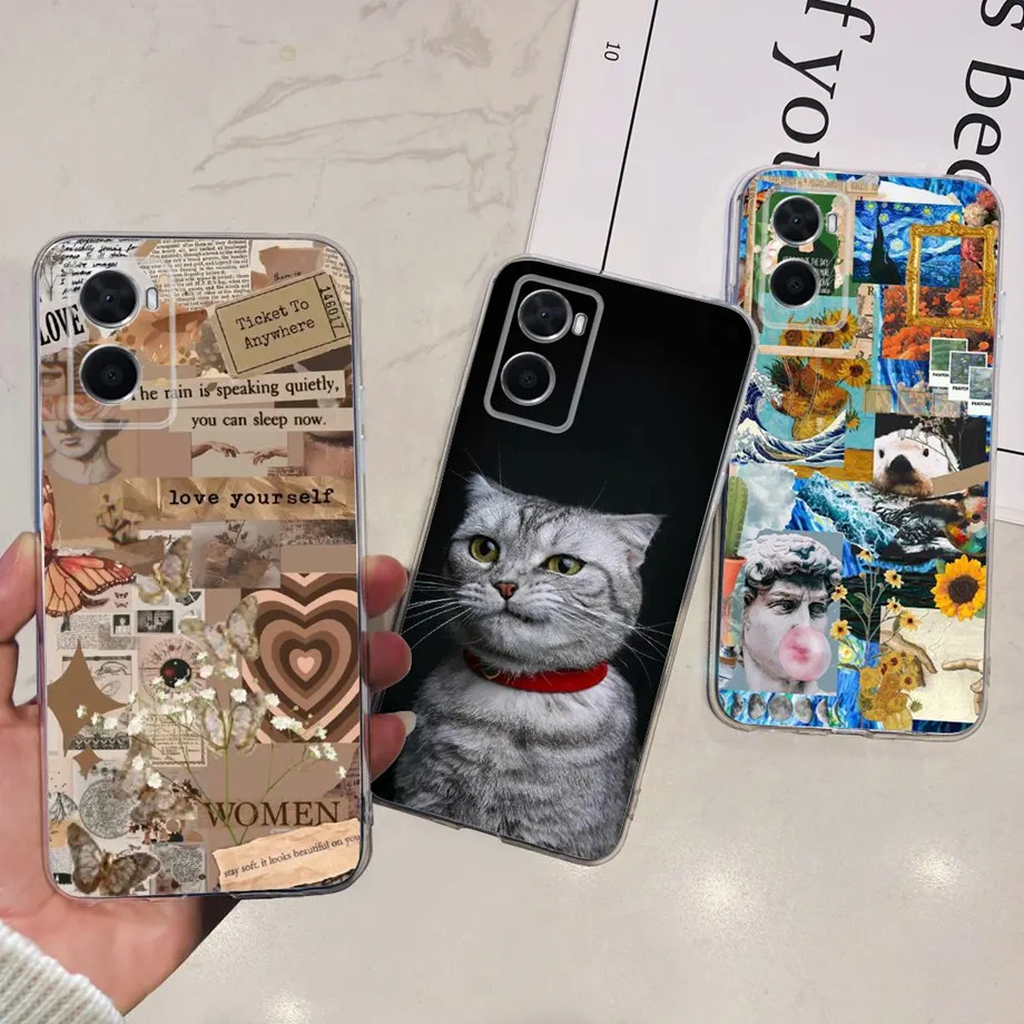 For Oppo A96 Global Version Phone Case Transparent Soft TPU Bumper Cover For Oppo A76 A36 4G Stylish Cute Capas On OppoA96 4G