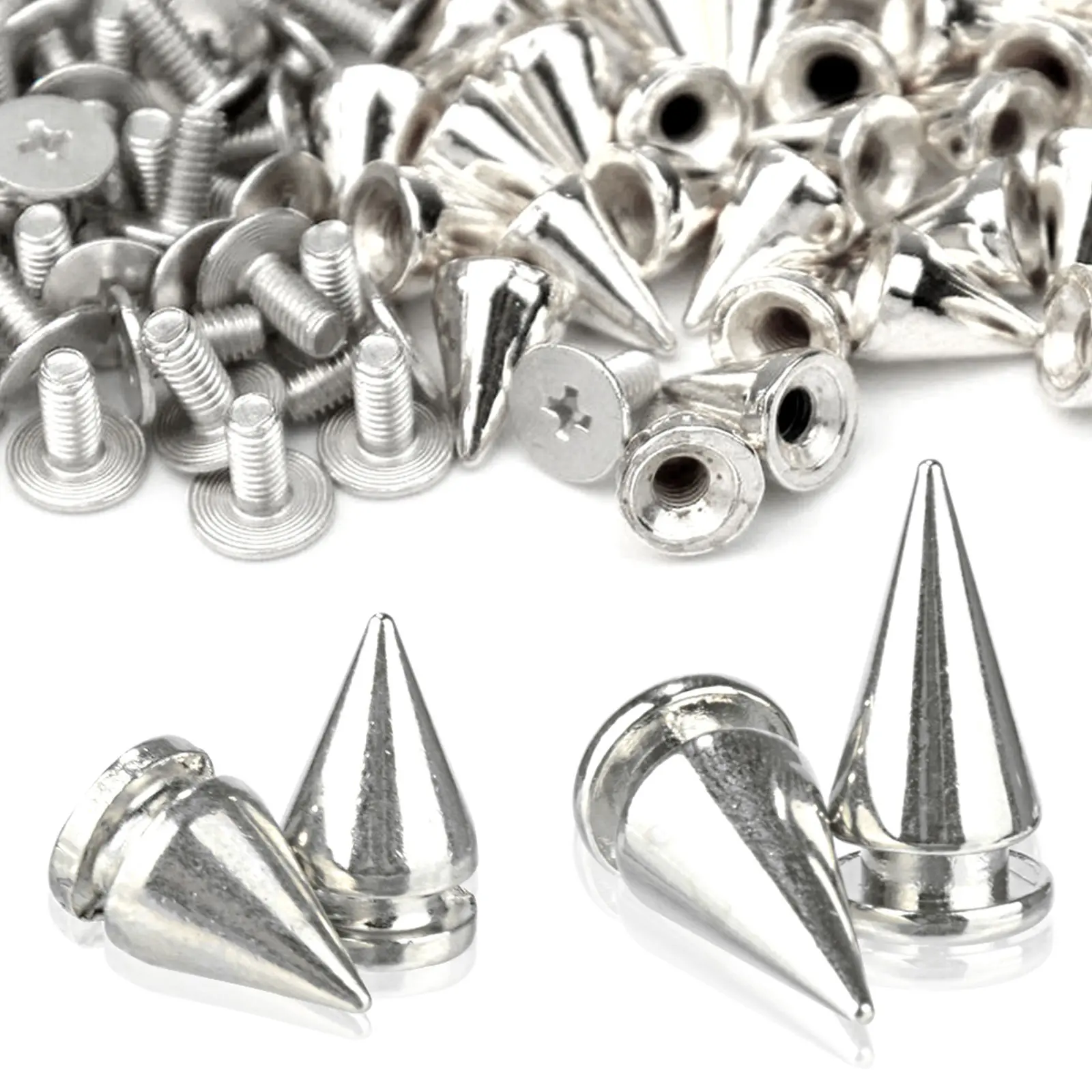 50pcs 7x14mm Alloy Spikes and Studs Silver Color Studs Rivets with Screws for DIY Craft Leather Necklace Bags Shoes Jackets Belt