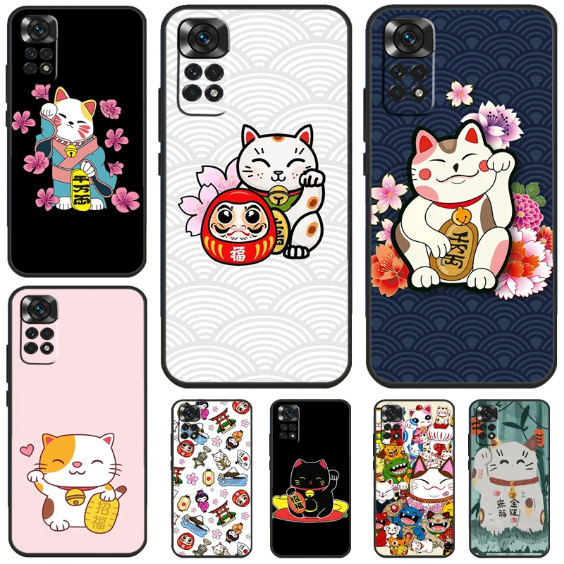 Lucky Cat Maneki Neko Japanese Case For Redmi Note 12 10 9 8 11 13 Pro 9S 10S 11S 12S Phone Cover For Redmi 12C 9C 10C 13C