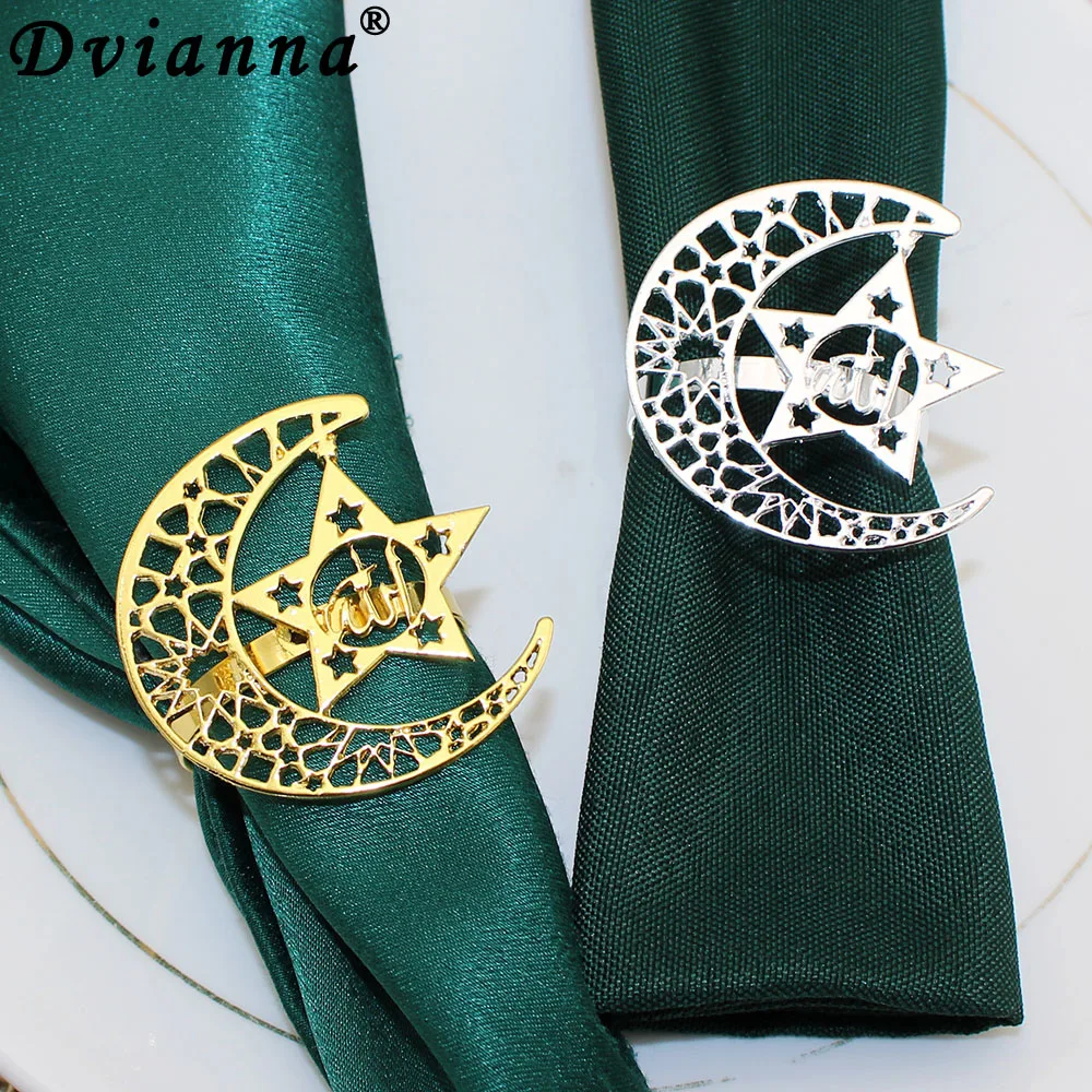 12Pcs Moon and Star Napkin Rings Ramadan Napkin Holder for Eid Ramadan Middle East Party Holiday Wedding Muslim Table Decor