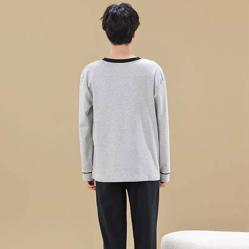 Домашняя одежда, мужская пижама, мужская одежда для дома, осенняя корейская хлопковая свободная зимняя одежда для сна, комплекты домашнего костюма с рукавами, 2023, длинные