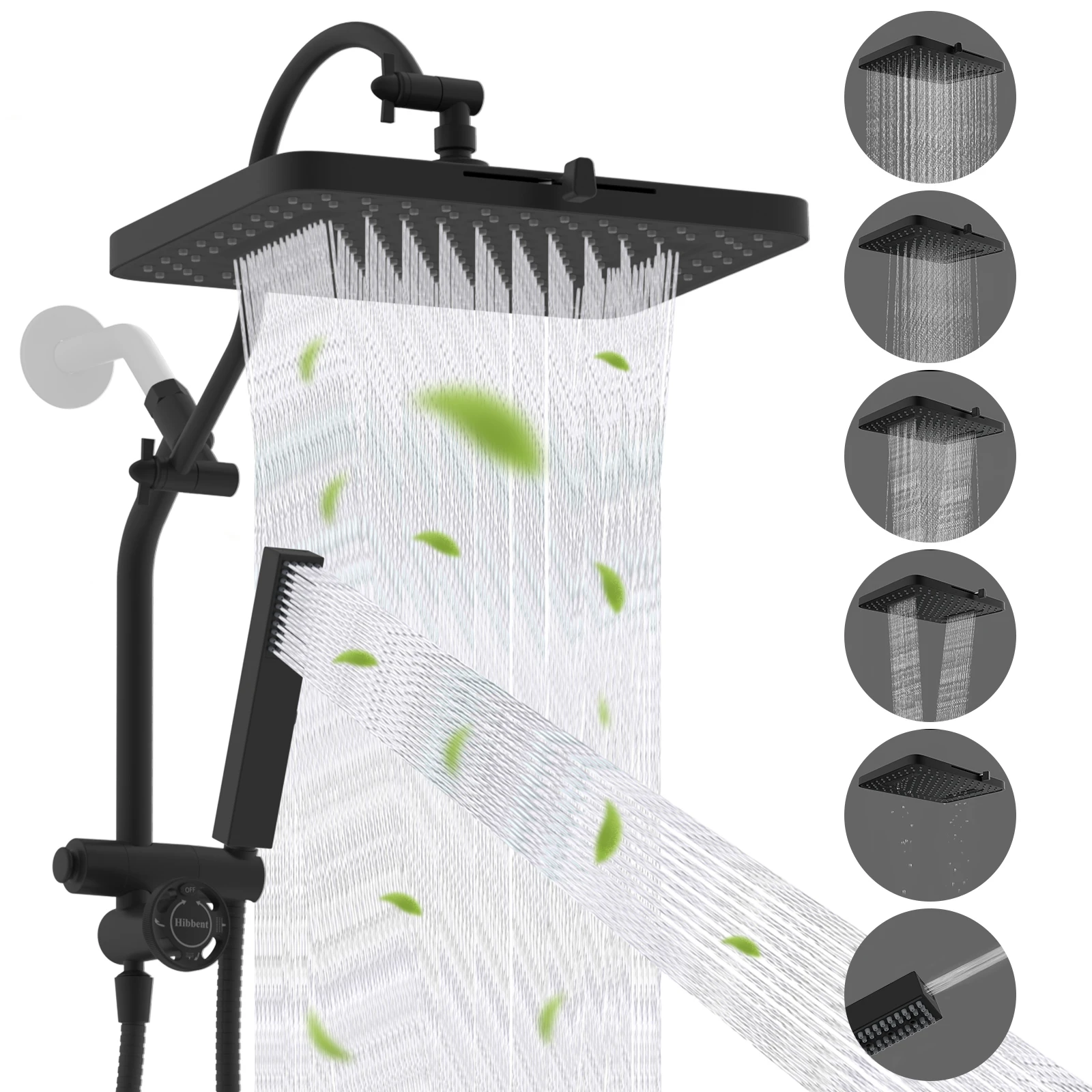 مجموعة رأس دش مطورة مقاس 13 بوصة، رأس دش مطري عالي الضغط 5 رذاذ، من الفولاذ المقاوم للصدأ 4 أوضاع رذاذ محمول باليد #1