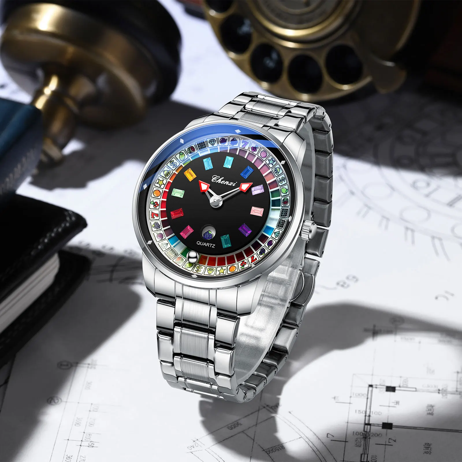 CHENXI 6362 Fashion Quartz Watches for Man Creative Rotating Dial