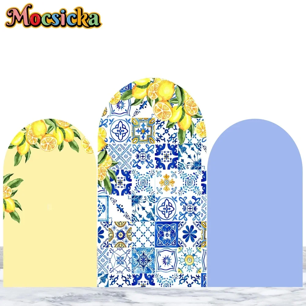 

Mocsick Double-Sided Arch Cover Wedding Photography Backdrop Polyester Blue And White Porcelain Pattern Arch Backdrop Decoration
