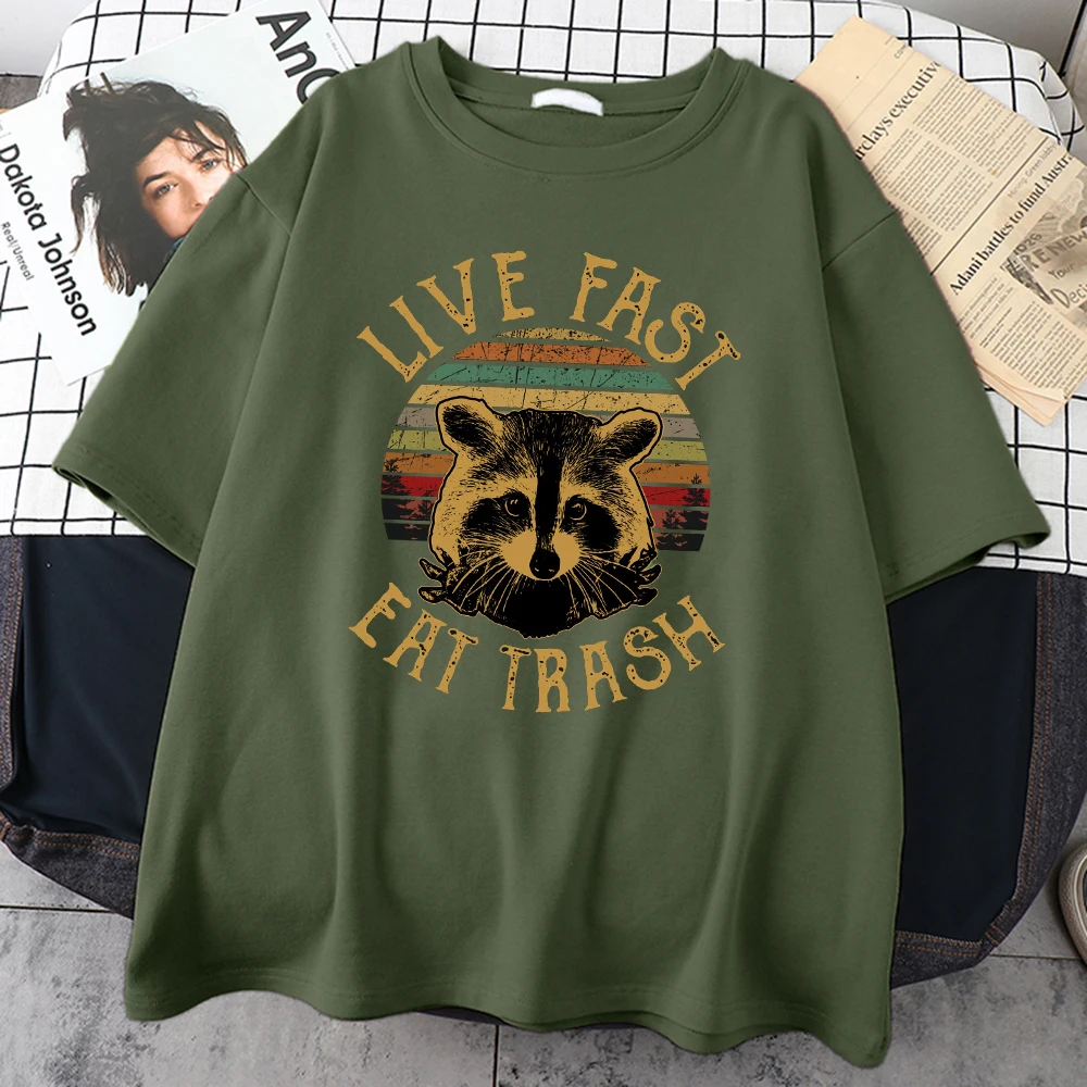 Live Fast Eat Trash Cartoons Printing Man T-Shirts Fashion S-Xxxl Tshirt Street Casual T Shirt Sport Oversized Male Short sleeve