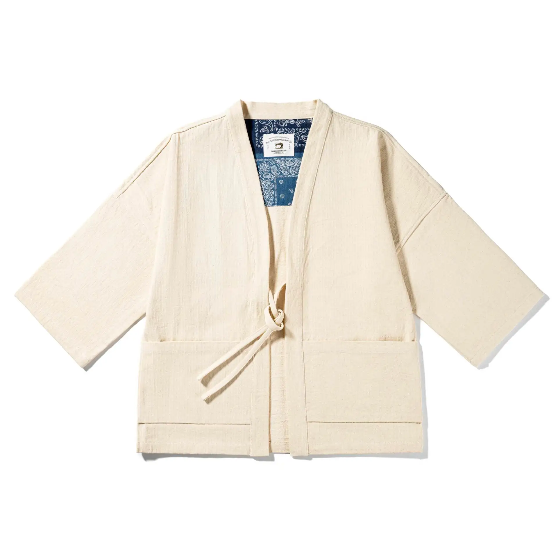 Autumn and winter herringbone pattern robe jacket Japanese retro shirt shoulder robe loose three-quarter sleeves washed