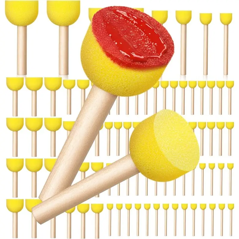 

BYBS-Round Sponge Brush Set 90Pcs, 4 Sizes For Painting Foam Paint Brushes Stencil For Acrylic For Painting Kids Arts