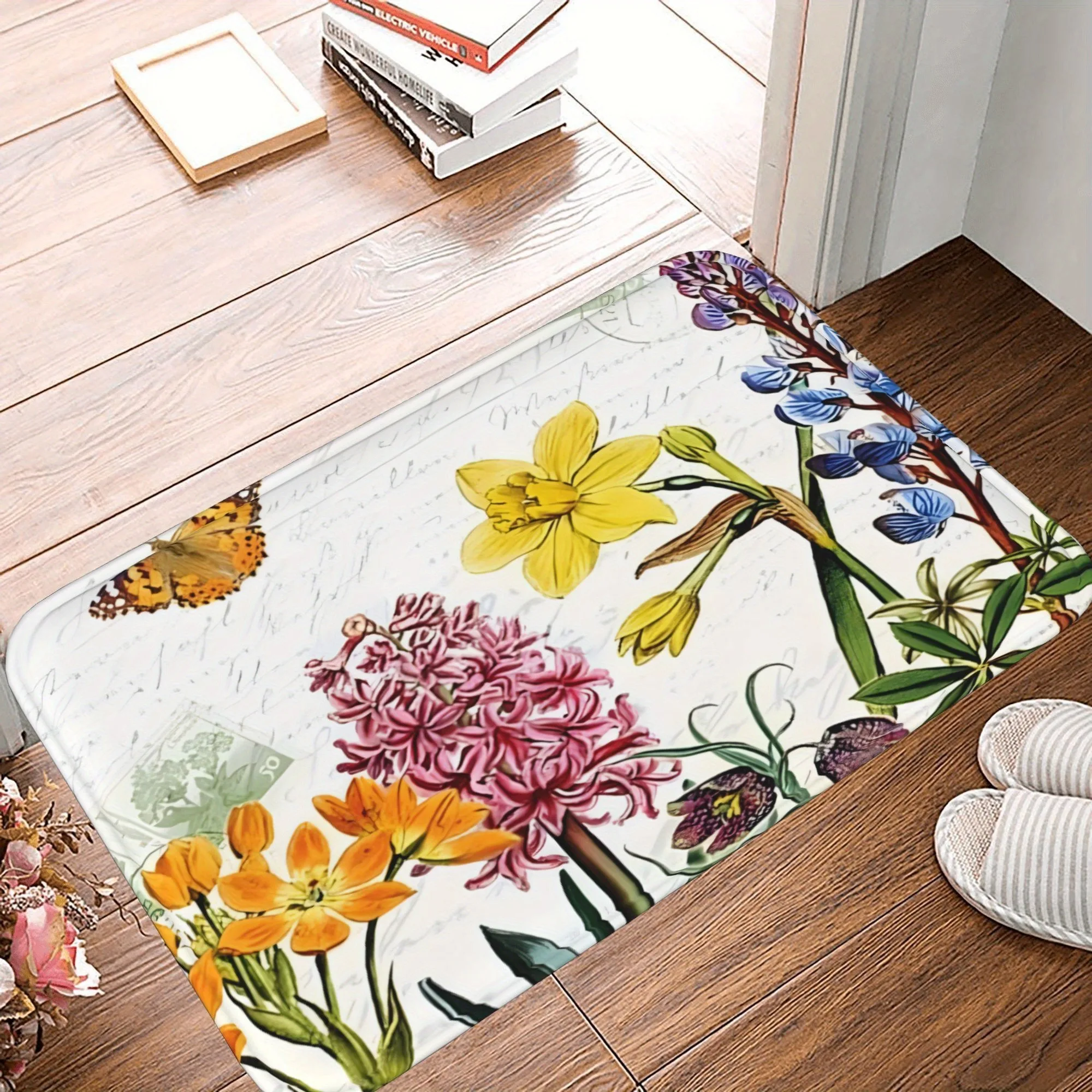 

1PC Botanical Butterfly Kitchen Rug Non-Slip Door Mat Pop design Bathroom Rug Bath Mat Carpet for Home Sink Laundry ecoreeree