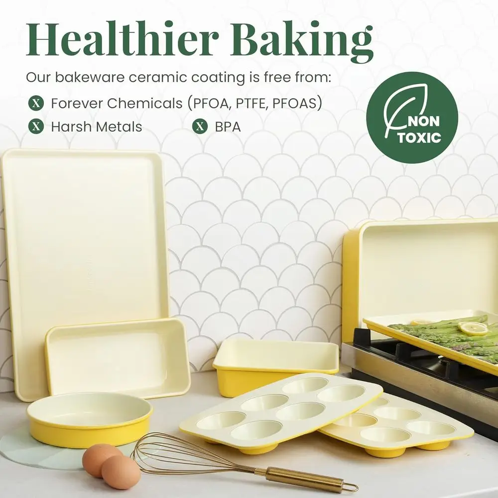 Ceramic-Coated 8-Piece Bakeware Set: Non-Stick, BPA-Free Baking Tools with Assorted Pans for Muffins, Sheets, and More