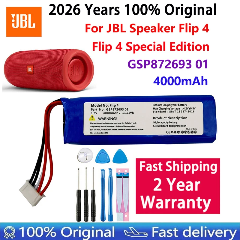

100% Original Replacement Wireless Speaker Battery GSP872693 01 4000mAh for JBL Flip 4 /Flip 4 Special Edition Batteries
