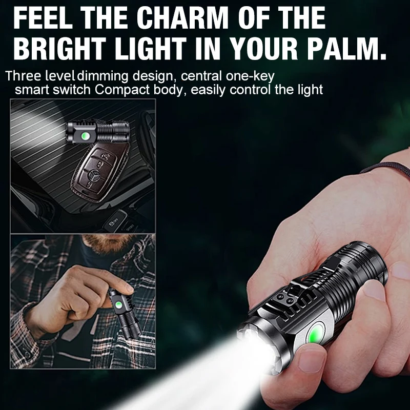 Rechargeable EDC Led Flashlight Portable Strong Light Waterproof Pocket Torch Light for Camping Walking Portable Lighting Lamp
