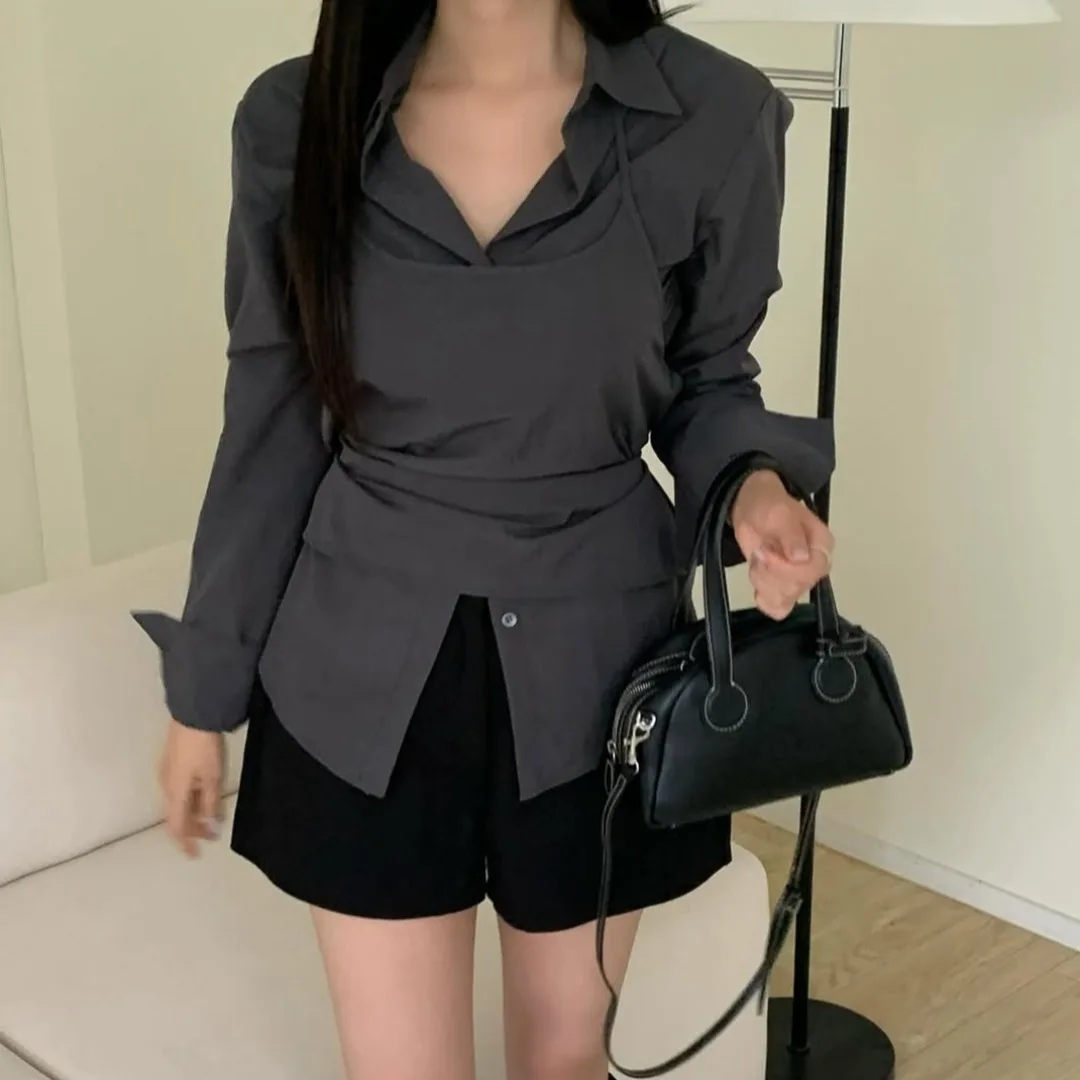 

Simple Ne Hanging Thin Strap irt Vest Two-Piece Set Women's Cotton ort Sve Casual Faion Comfortable Fit Clothing