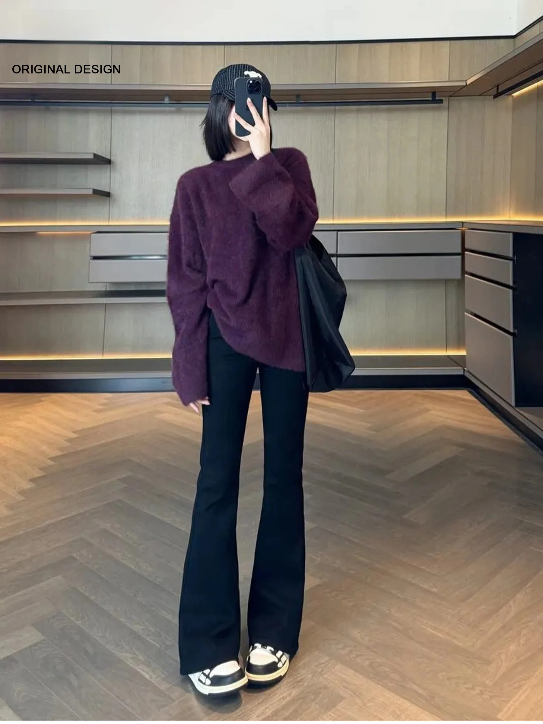 

Черные джинсы-клеш с высокой талией для женщин: модные, стройнящие, длинные брюки для весны и лета, повседневные, из хлопка, полиэстера и спандекса