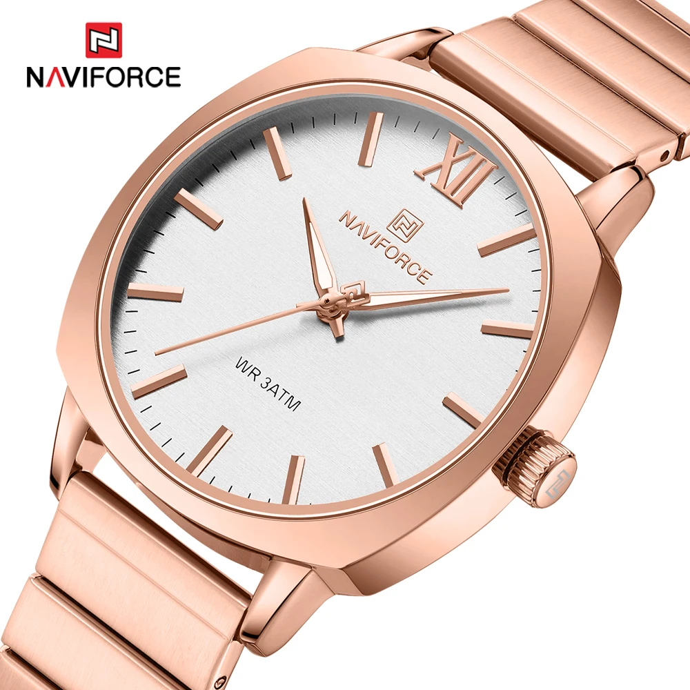 NAVIFORCE Women's Watches Quartz Watch Waterproof Stainless Steel Strap Rose Gold Watch for Women Luxury Ladies Wristwatch