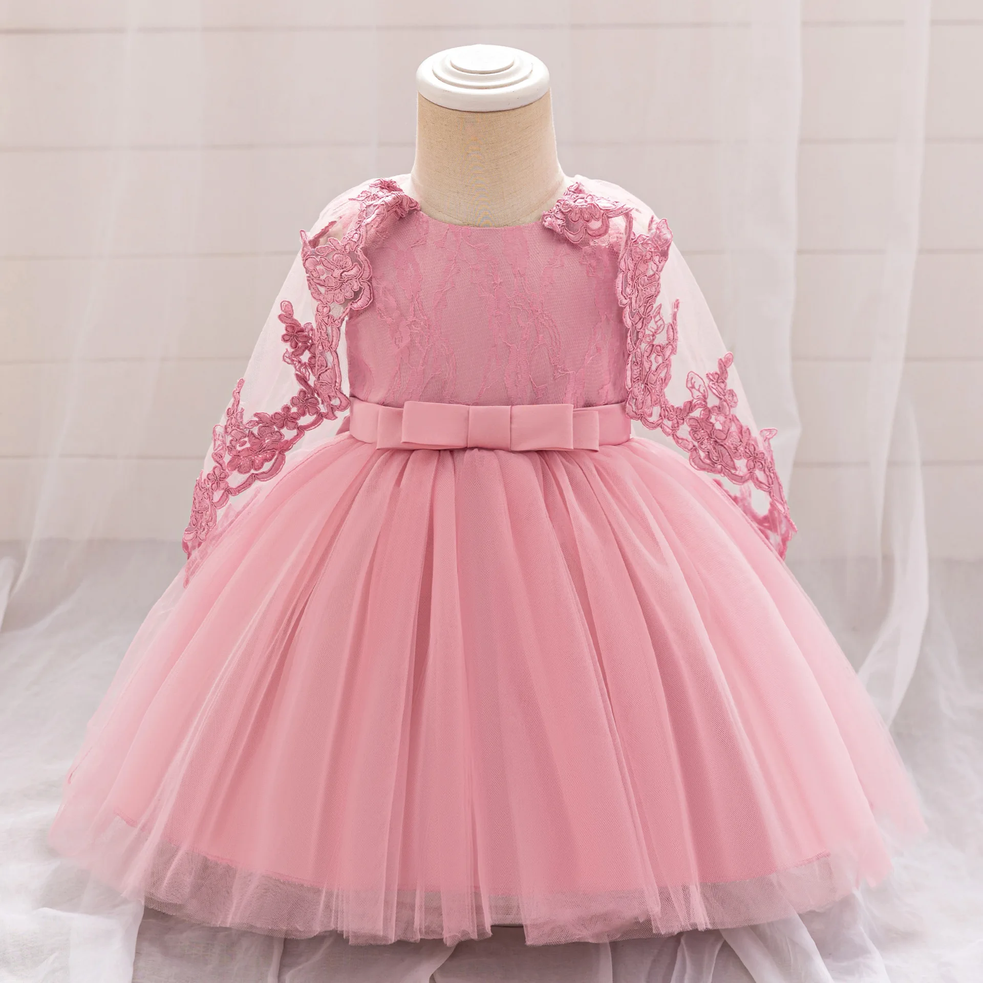 2025 Lace Floral Party Princess Gown For Baby Girls Embroidery Baptism Dresses Toddler Fluffy X-mas Carnival Dress Girl Costumes