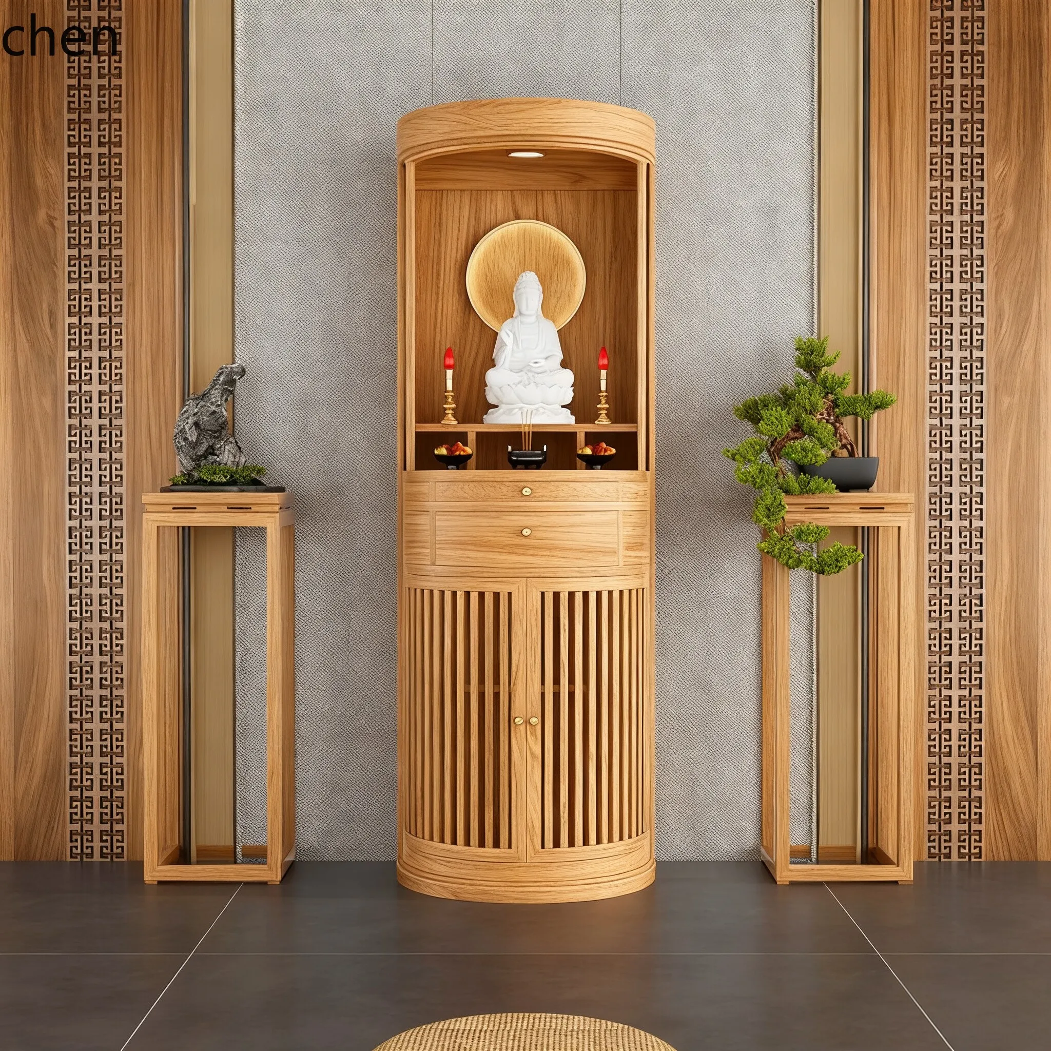 YFY  buddhist niche black walnut solid wood  statue offering table altar niche god of wealth bodhisattva cabinet offering table