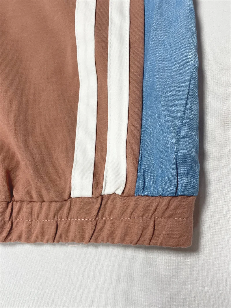 Conjunto de 2 piezas a rayas de retales Vintage para mujer, Top deportivo de manga larga con cuello redondo y pantalones de pierna ancha, conjunto a juego para correr