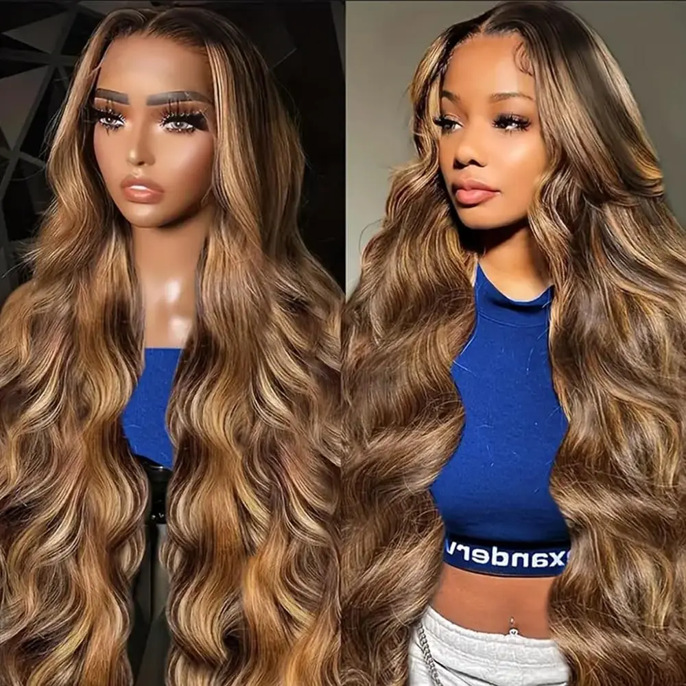 

4/27 Highlight Brown Body Wave 13x4 Colored Lace Front Human Hair Wigs 13x6 Ombre Blonde HD Lace Frontal Wig For Women
