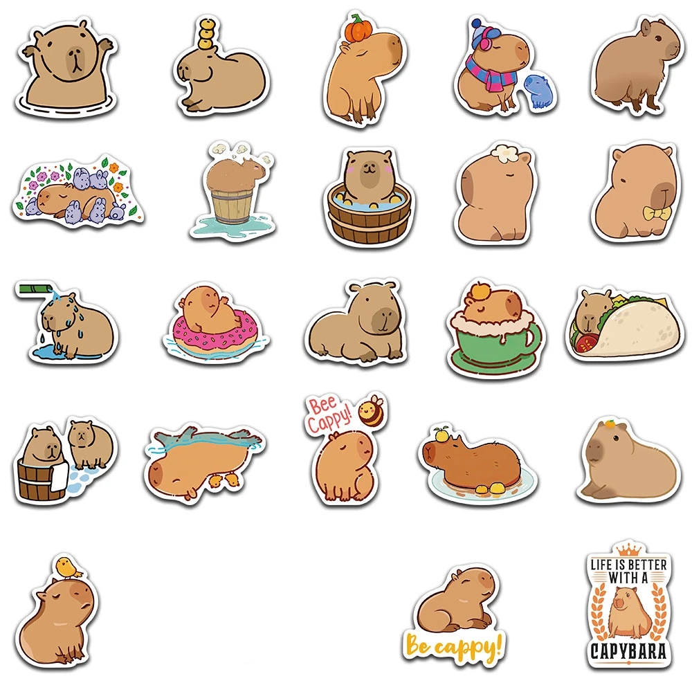 50pcs น่ารักการ์ตูนสัตว์ Capybara สติกเกอร์เด็กของขวัญสําหรับแล็ปท็อปกระเป๋าโทรศัพท์โน้ตบุ๊คกันน้ํา Graffiti จักรยาน Decals