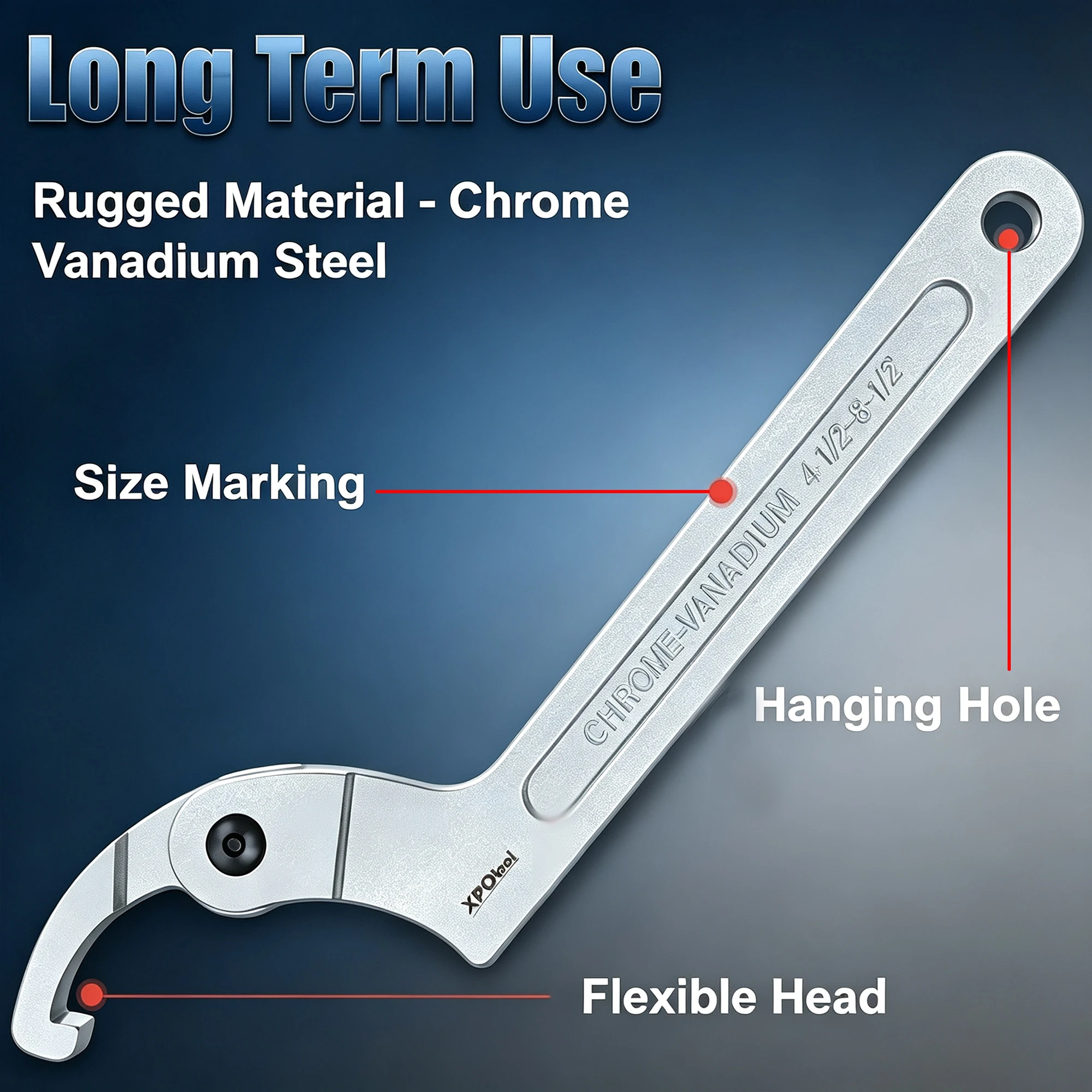 12Pcs Adjustable Hook C Spanner Wrench Set, Pin Spanner Wrench Tool Kit with 4 Interchangeable Adapters, Multiple Inch Size Range, for Motorcycle Coilover Shock, Car Suspension, Pipe Heating Maintenance, Foam Storage Case