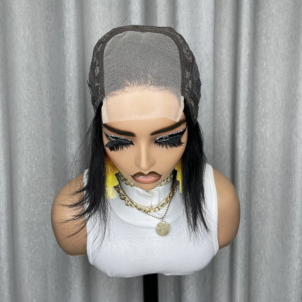 4x4 HD 본 스트레이트 레이스 프론탈 인모 브라질리언 100% 숏 밥 가발 (여성용 스트레이트 레이스 프론트 밥 가발)