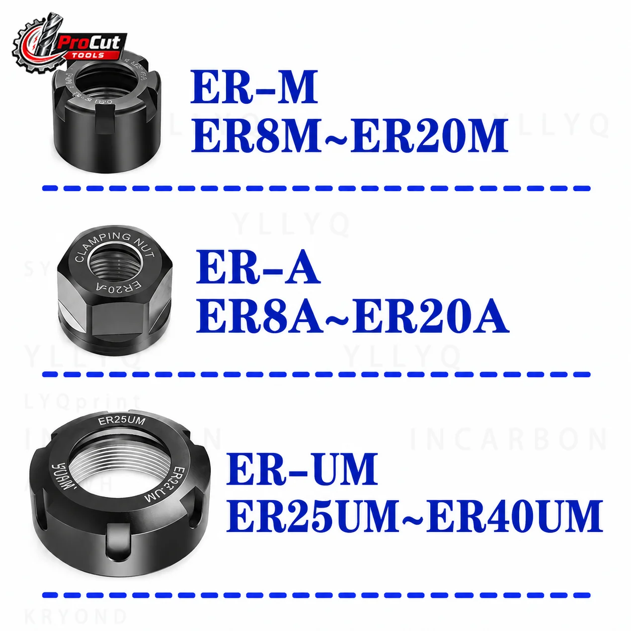 ER8A ER11A ER16A ER20A ER25A ER32A ER40UM ER Nut, ER Collet Nut for Tool Holder Extension Rod CNC Milling Lathe view 4