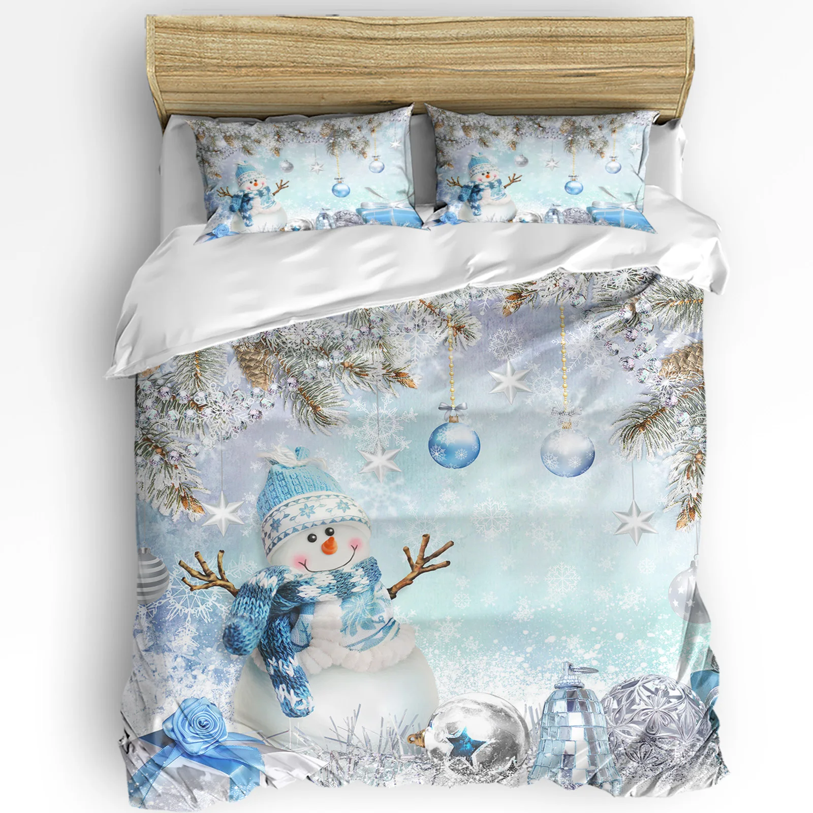 

Christmas Ball Snowman Snowflake 3pcs Bedding Set For Double Bed Home Textile Duvet Cover Quilt Cover Pillowcase