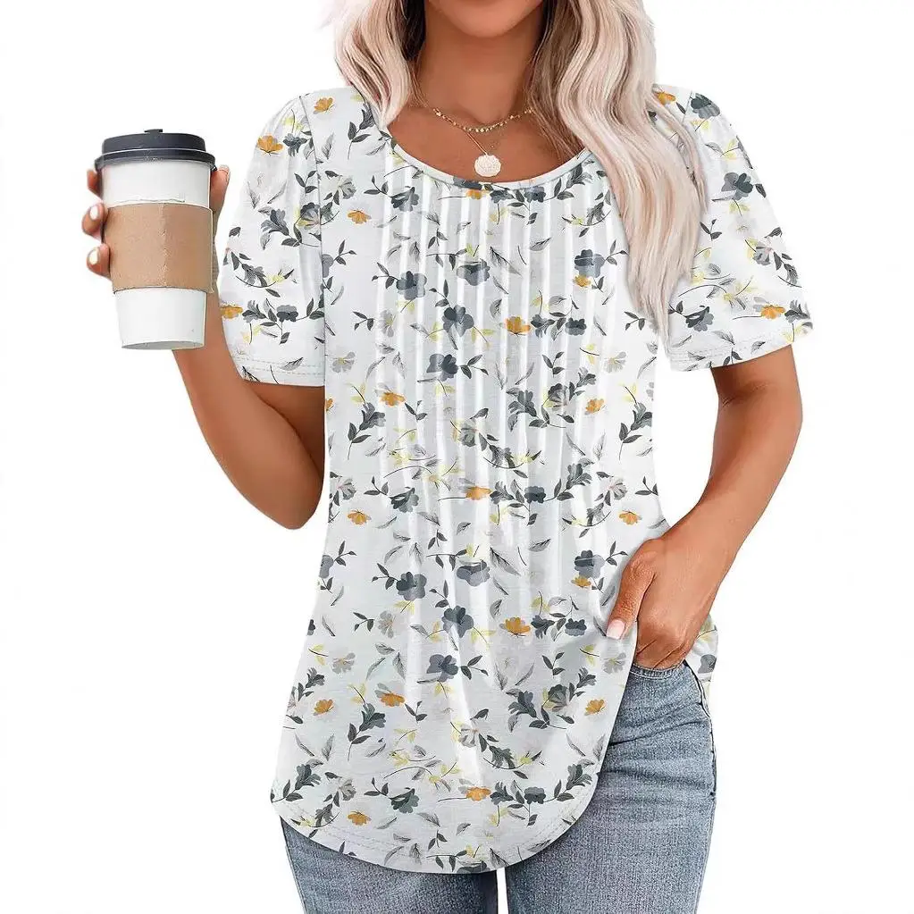 المرأة مطوي ort Sve تي شيرت مطبوع لطيف Sle البوليستر دنة مزيج ort Sve النبات الأزهار تي شيرت مطبوع